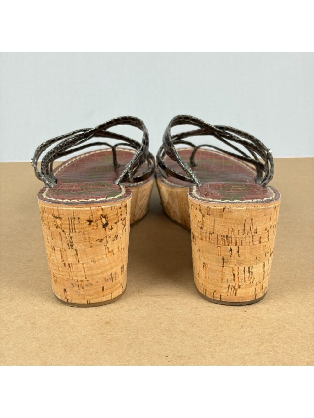Sam Edelman Randy Cork Wedge Sandals Womens 8.5 Pewter Tan Slip In Toe Loop - Picture 4 of 9